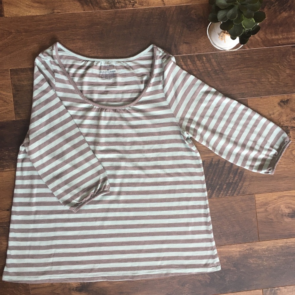 Sonoma Women's Mint & Gray Striped Shirt